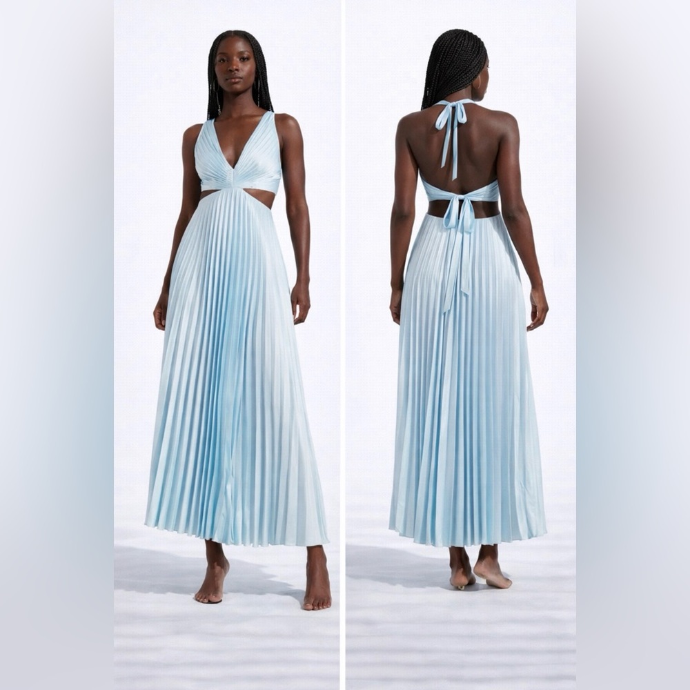Abercrombie & Fitch Long Dress M Tall Halter Tie Back Floral Cut Out Pleated NEW - Picture 1 of 16
